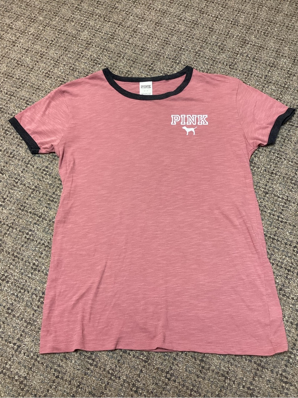 PINK Victoria's Secret Rose Pink Ringer Tee with Black Trim * Size S
